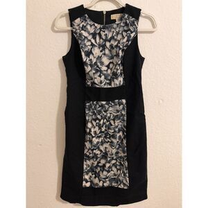 Michael Kors Size 2 Black White Floral Sheath Mini Dress Sleeveless 34”